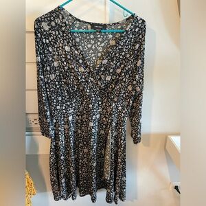 Karen Kane Black and White Floral Wrap Dress,